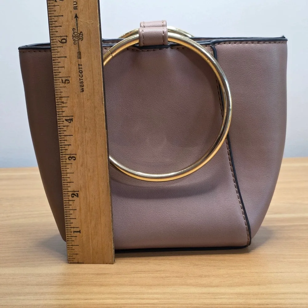 Colab Taupe/Pink Faux Leather Top‎ Handle Bag Gold Ring Handles - Picture 6 of 7